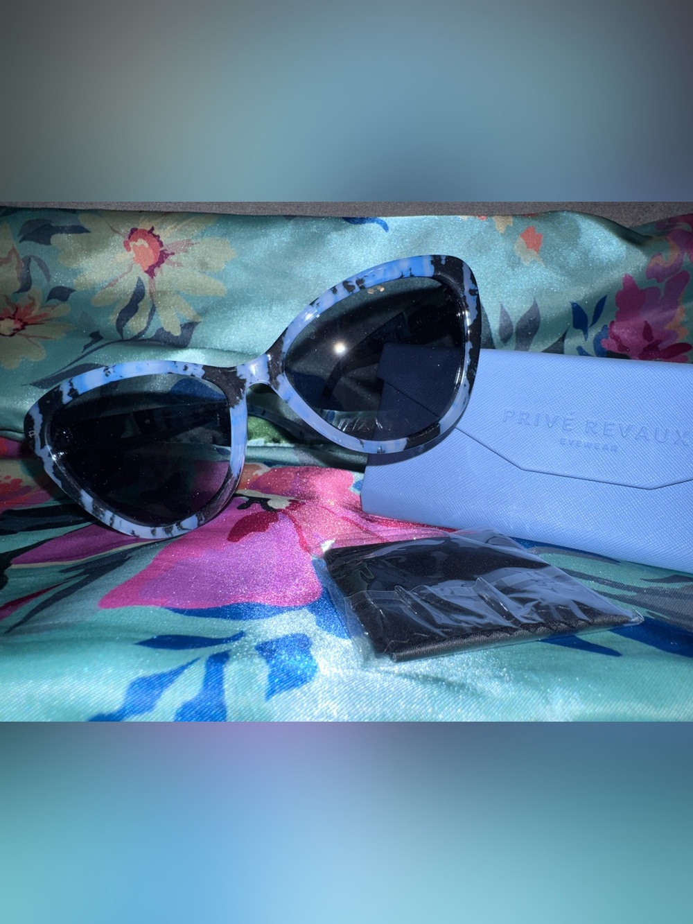 New PRIVE REVAUX Women's Milky Blue Tortoise Cat Eye Sunglasses